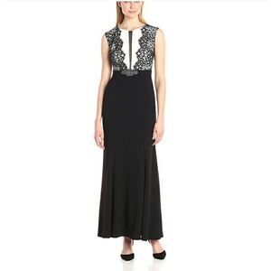Nwot Alex Evenings Black White Sleeveless Lace Illusion Gown maxi dress size 10